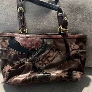 Coach Patchwork Shoulder Bag in Brown and Black